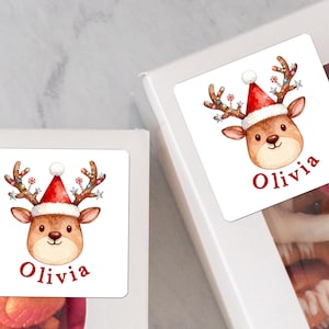 Christmas Reindeer Gift Stickers, Bulk Christmas Present Stickers, Personalized Gift Labels for Xmas, Holiday Christmas Gift Tags for Family