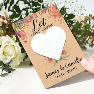 Personalized Wedding Seed Paper Heart, Custom Wildflower Seed Cards for Wedding Party, Thank You Wedding Favor for Guest, Biodegradable Seed