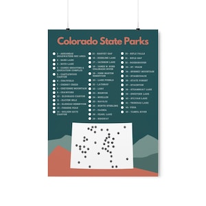 Colorado State Parks Checklist Matte Poster//Colorado Gift//Wall Art//Art Print//Hiking//Adventure