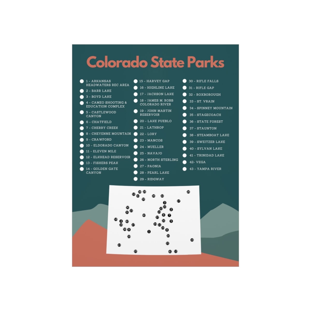 Colorado State Parks Checklist Poster, Hiking Adventure Art Print - Etsy