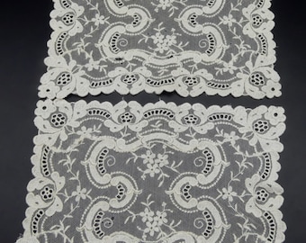 Vintage pair 30's shaffi lace placemats color ecru