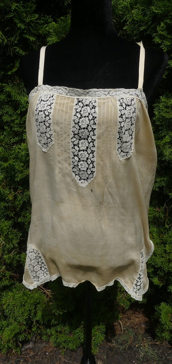 Antique vintage 20's silk & lace lingerie slip dr… - image 2