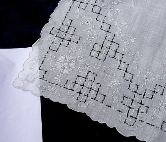 Vintage handmade pulled thread embroidered handke… - image 6