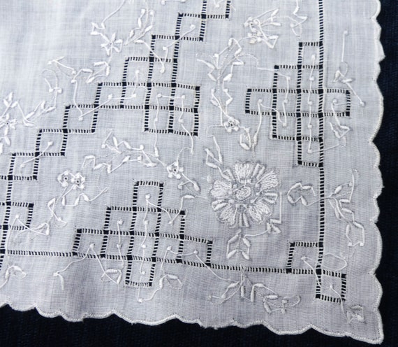 Vintage handmade pulled thread embroidered handke… - image 3