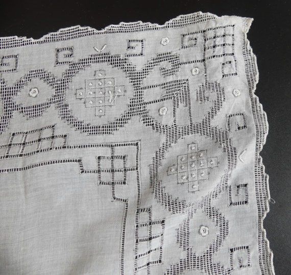 Vintage handmade pulled thread embroidered handke… - image 2