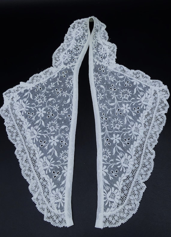 Grand Col Ancien Coton Brodé Main Et Dentelle - Blanc - Taille S - Très Bon état