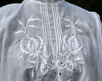 Antique 1910's cotton & lace lady Edwardian long sleeves blouse color ecru （ D