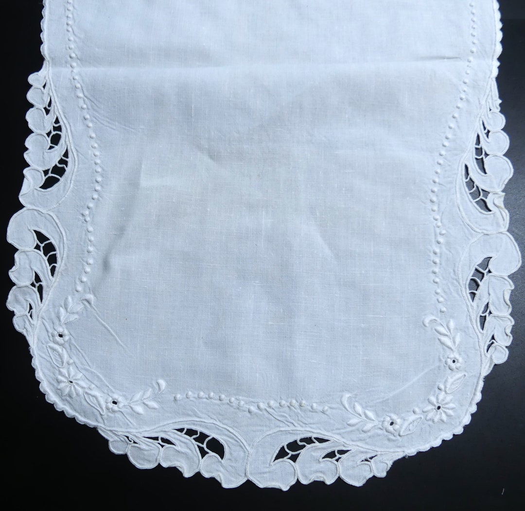 Vintage Linen & Handmade Cutwork Hand Embroidery Runner Color Ecru 48 ...