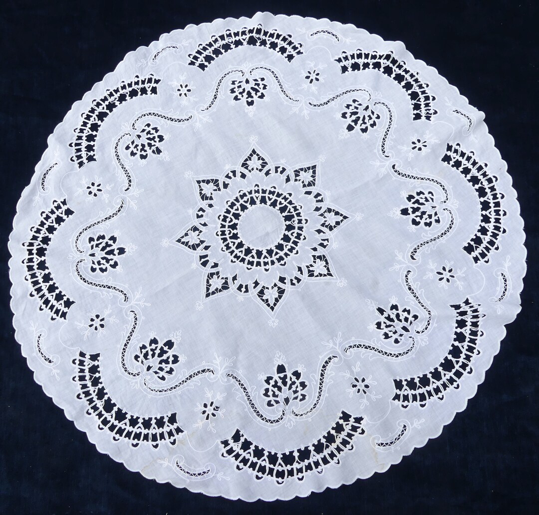 Antique Handmade Embroidery Cutwork Tablecloth Color Ecru 36 Etsy
