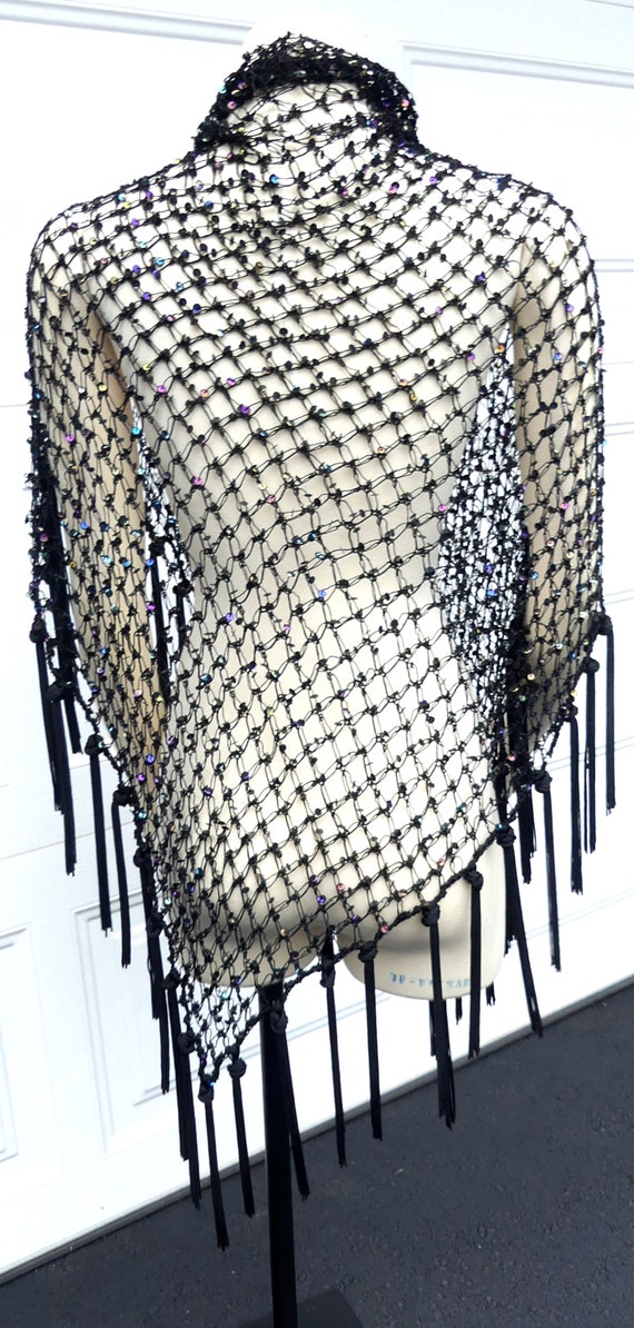 Vintage polyester string with sequins tassel shaw… - image 3