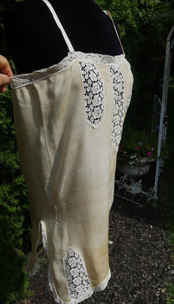 Antique vintage 20's silk & lace lingerie slip dr… - image 4