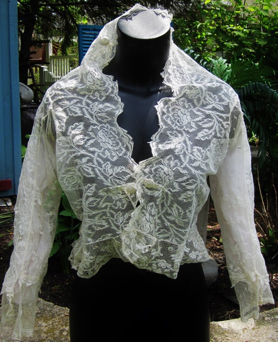 Antique 19th C French lace dress blouse color lig… - image 1