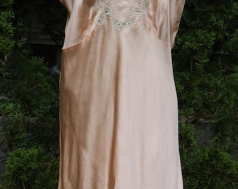 Antik Vintage 30er Jahre Franklin Simon & Co Seide w Französische Alencon Spitze Slip Dress Farbe Pfirsich
