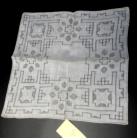 Vintage handmade pulled thread embroidered handker