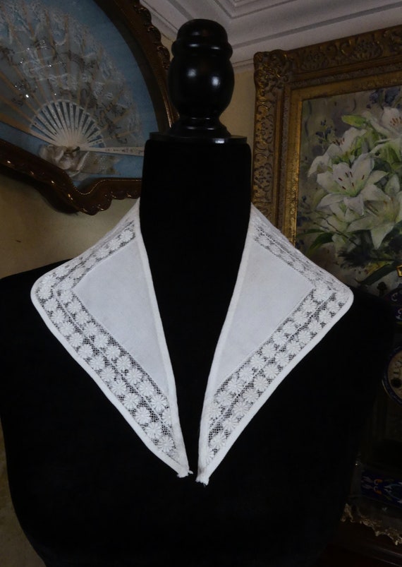 Vintage 40’s cotton & handmade lace collar color … - image 1