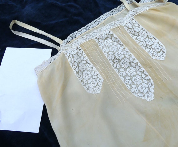 Antique vintage 20's silk & lace lingerie slip dr… - image 9