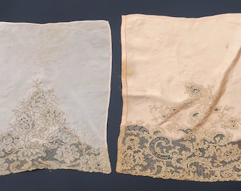 Vintage 20&#39;s French 2 Alencon lace with silk parts color peach