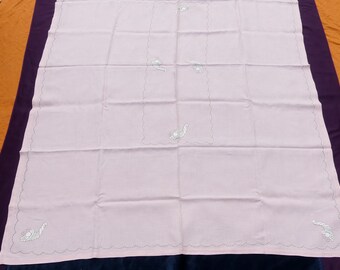 ヴィンテージ リネン 手刺繍 テーブルクロス ナプキン 8 枚付き ピンク