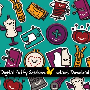 Niedliche Digitale Nähsticker | Kawaii Sticker Set für knifflige Planer & Journals | Enthält vorgeschnittene PNGs und GoodNotes-Dateien