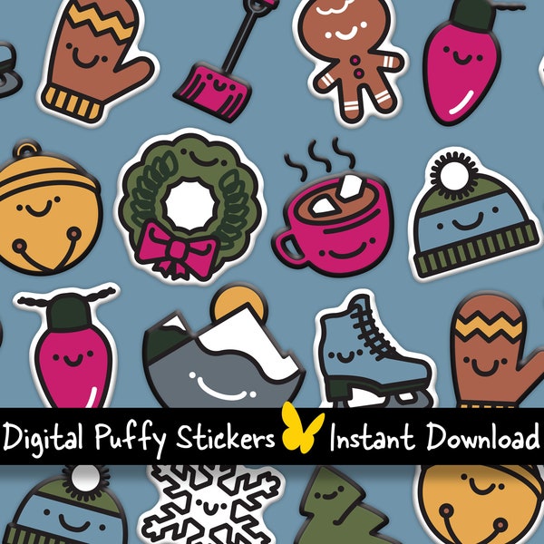 Cute Winter Digital Stickers | Kawaii seasonal holiday set for notebooks & planners | Both GoodNotes files and precropped PNGs included