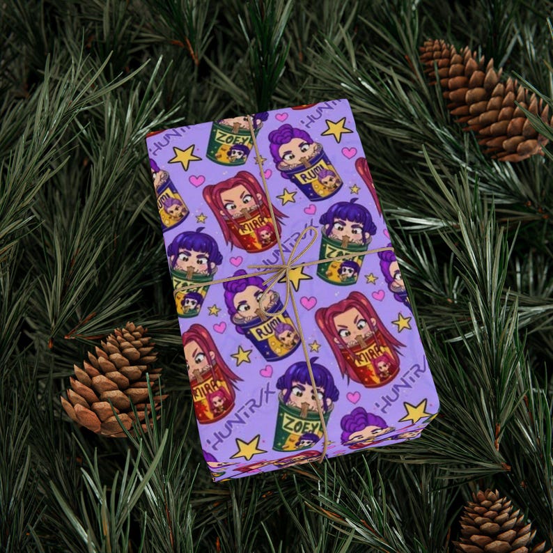 Huntrix Kpop Demon Hunters Wrapping Paper | Purple Patterned Gift Wrap ...