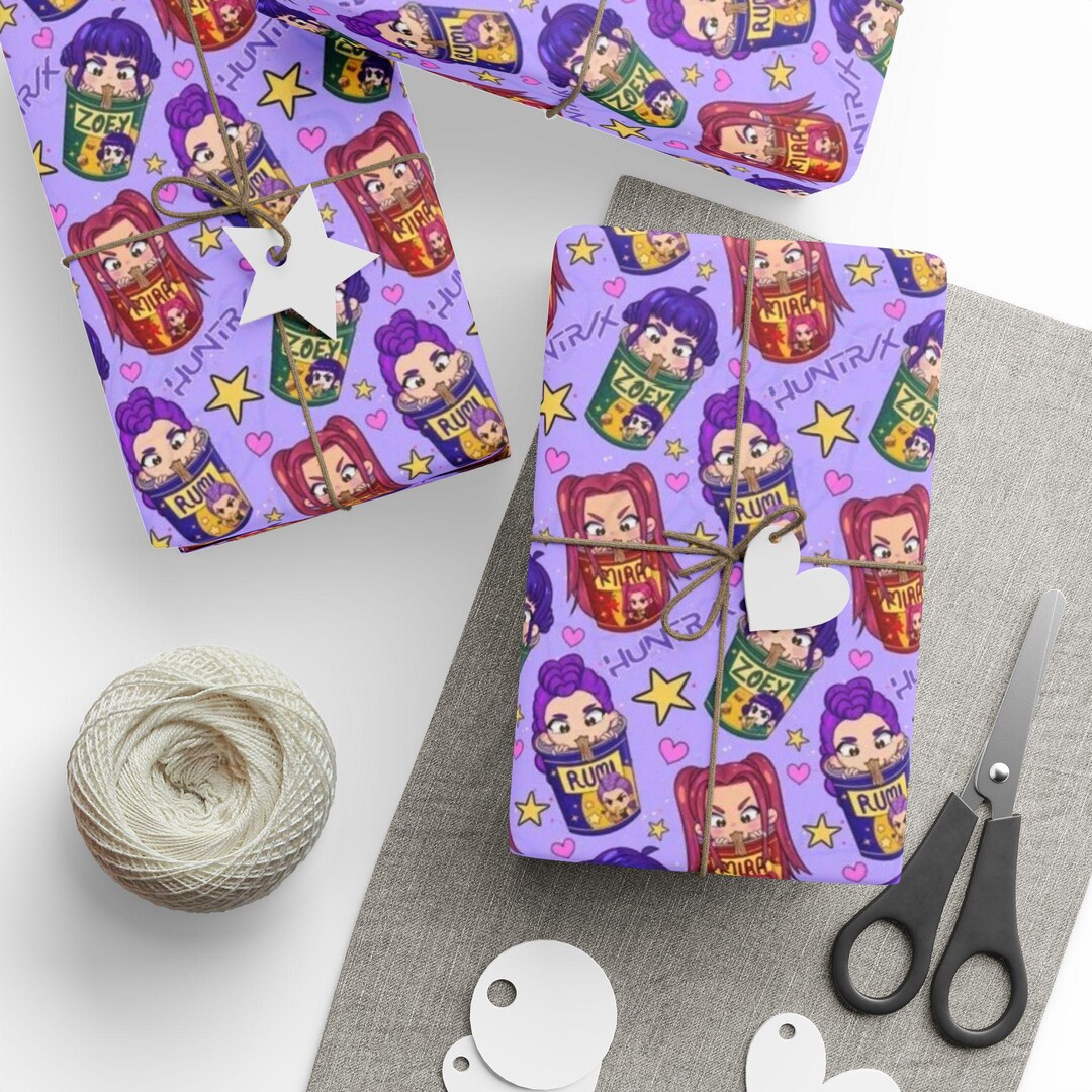 Huntrix Kpop Demon Hunters Wrapping Paper | Purple Patterned Gift Wrap ...