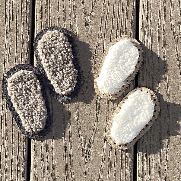 Leather Baby Bootie, reversible soles, suede soles, choice of lining, White Sherpa or Gray Teddy Bear, knitting,crochet, 0-3, 3-6 mos.