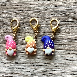 Crochet Stitch Markers, Progress Keeper, Gnome characters with lobster clasp finding