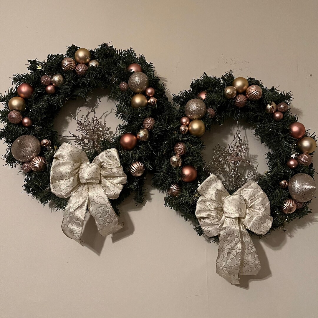 Christmas/winter Garland Wreath Set With Pink/gold Bulbs and Etsy