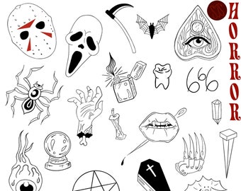 Horror/Halloween Tattoo Flash Sheet