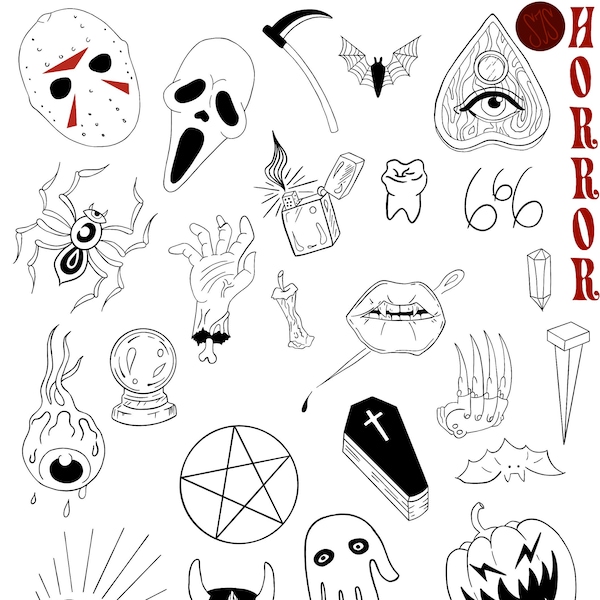 Horror/Halloween Tattoo Flash Sheet