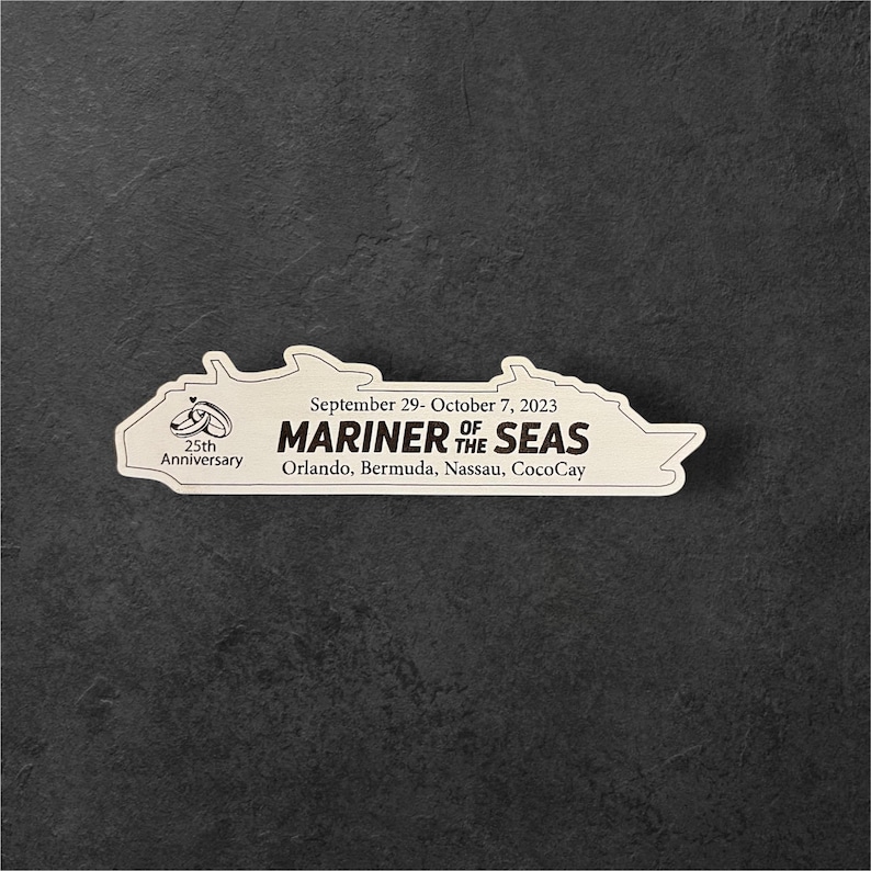 Cruise Ship Magnet | Custom Engraved Wood Cruise Gift Door Decoration | Travel Keepsake White