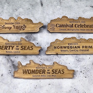 Cruise Ship Magnet | Custom Engraved Wood Cruise Gift Door Decoration | Travel Keepsake