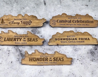 Cruise Ship Magnet | Custom Engraved Wood Cruise Gift Door Decoration | Travel Keepsake