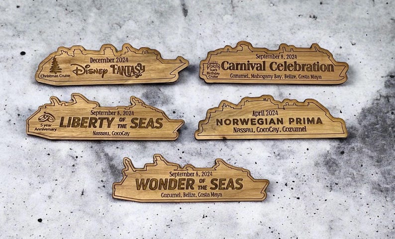 Cruise Ship Magnet | Custom Engraved Wood Cruise Gift Door Decoration | Travel Keepsake image 1