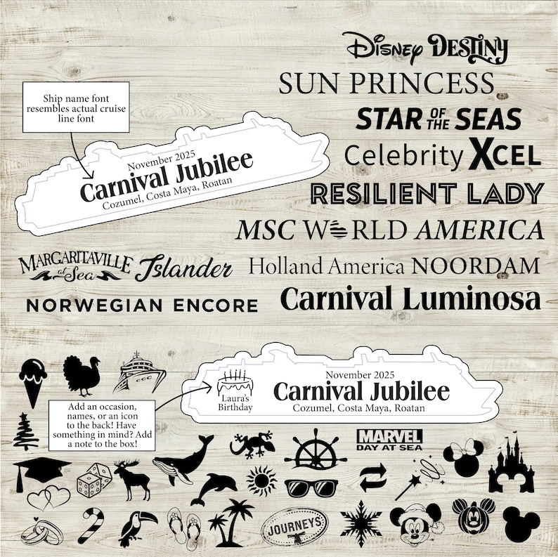 Cruise Ship Magnet | Custom Engraved Wood Cruise Gift Door Decoration | Travel Keepsake image 4