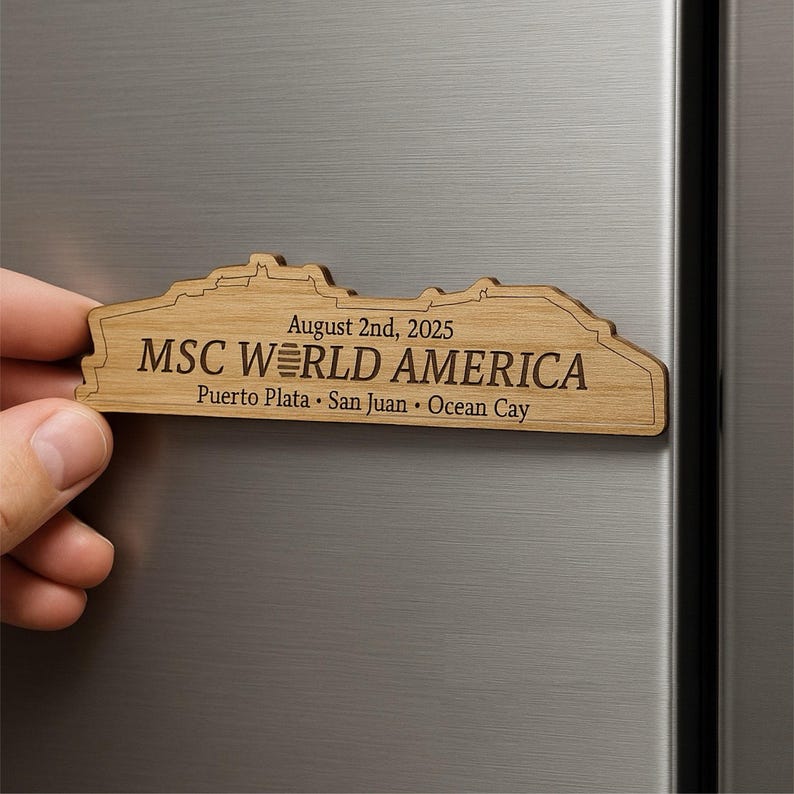 Cruise Ship Magnet | Custom Engraved Wood Cruise Gift Door Decoration | Travel Keepsake image 2