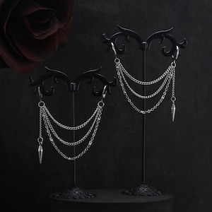 Double Piercing Three-Layer Chains Connecting Dangly Earrings Grunge-Y2K-Emo-Gothic-Punk Earrings-Silver Earrings-Stainless Steel Earrings