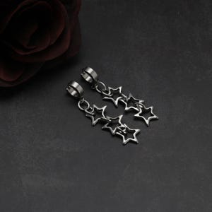 Stainless Steel Dangle Earrings | Star Drop Earrings | Heart Chain Earrings | Y2k Punk Goth Jewelry | Unisex Gift Earrings