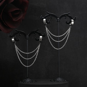 Double Piercing Chain Earrings - Dangly Stainless-Steel Earrings - Minimalist Y2K Earrings - Alt Emo Punk Goth Style - Triple Chain Design