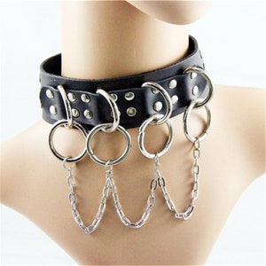 Genuine Leather Choker - Grunge Emo Punk Choker - Adjustable Gothic Chained Choker - Y2K Punk Chained Choker