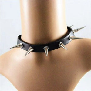 Genuine Leather Handstitched Choker - Grunge Emo Punk Choker - Adjustable Gothic Chained Choker - Y2K Punk Chained Choker