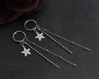 Five-Pointed Star Earrings – Dangly Stainless Steel Earrings – Y2K Emo Goth Jewelry – Layered Chain Design – Alt Punk Style