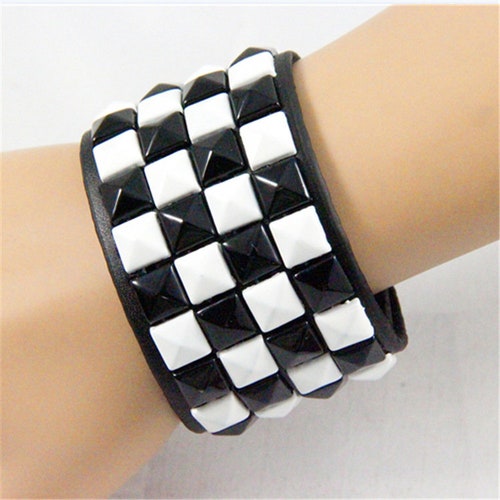 Studded Punk Rock Genuine Leather Hand Stitched Bracelet
