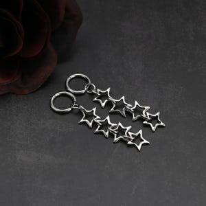 Handmade Star Charm Dangly Titanium Cuffs - Emo Star Punk Y2K Alternative Earrings - Silver Earrings - Alternative Emo Punk Rock Earrings