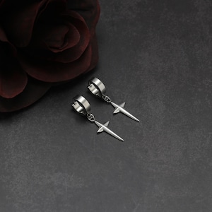 Star Spike Earrings, Stainless Steel Dangle Hoops, Minimalist Y2K Jewelry, Alt Goth punk Emo Earrings, Wide Hoop Drop Earrings