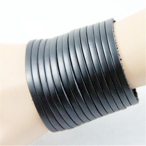 Genuine Leather Punk Rock Stringy Hand Stitched Bracelet - Abstract Biker Goth Rivet Bracelet Cuff - Genuine Leather Emo Punk Bracelet Cuff