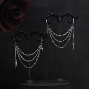 Dangly Stainless Steel Earrings – Y2K Layered Chain Earrings – Silver Earrings – Alt Emo Punk Earrings – Upgraded with Dual Spike Pendants