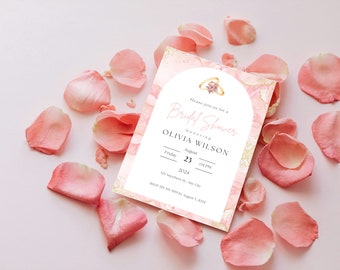Bridal Shower Invitation and Thank You Card Pink Marble