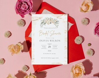 Bridal Shower Invitation and Thank You Card Gold Marble